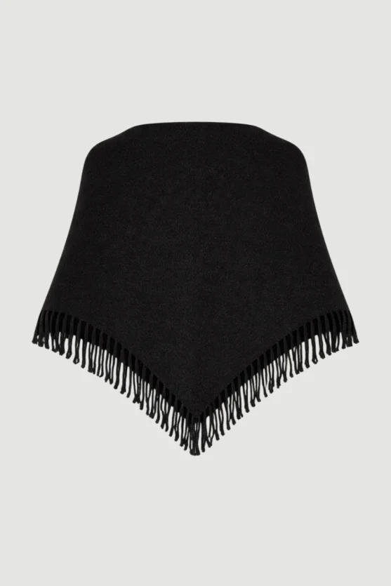 Fringed Tie-Up Triangle Wool Shawl – Black - Gusto