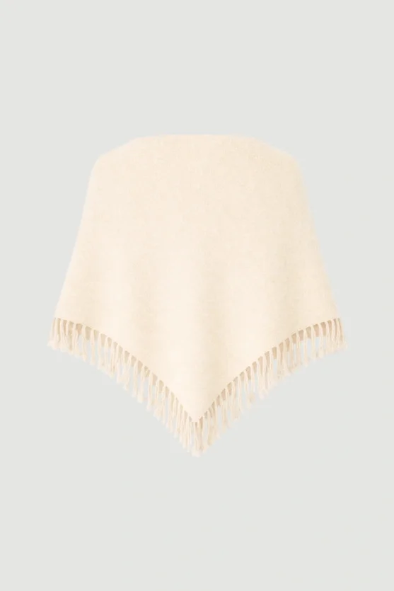 Fringed Tie-Up Triangle Wool Shawl – Ecru - 2