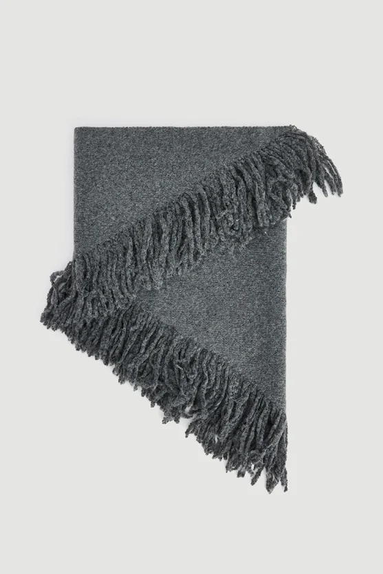 Fringed Triangular Wool Shawl Gray - 2