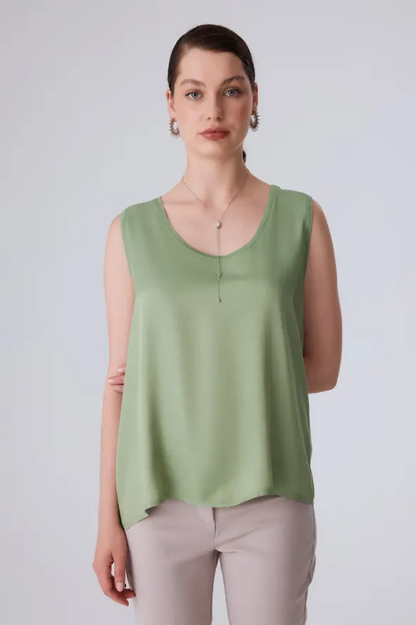 Front Satin Back Jersey Tank Top - Green - 3