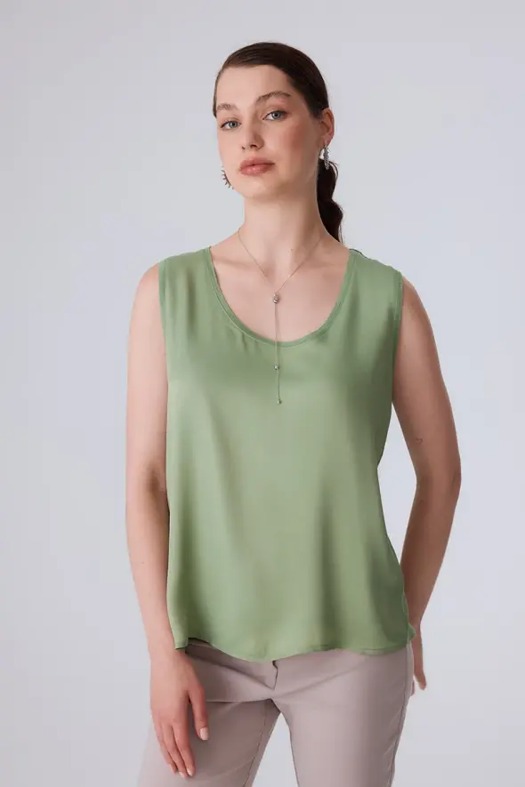 Front Satin Back Jersey Tank Top - Green - 1