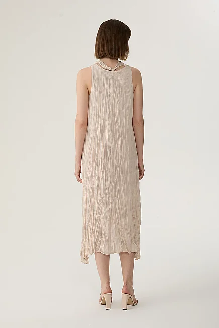 Front Tie Crinkle Maxi Dress - Stone - Gusto