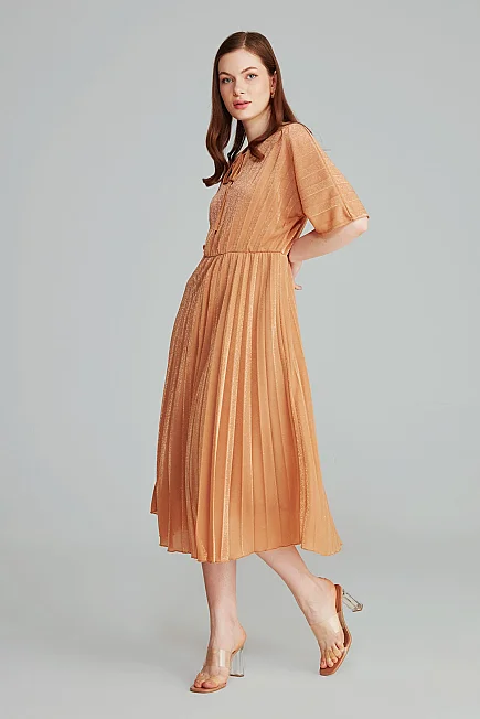 Front Tie Pleated Evening Dress - Gold