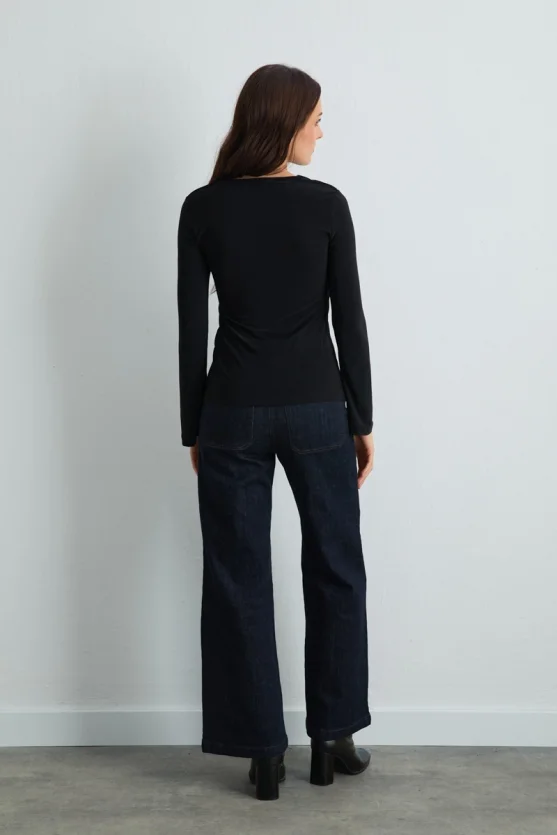 Front Tied Jersey Blouse Black - Gusto