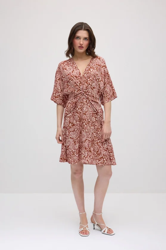 Front-Tied Viscose Dress - Terracotta - Gusto