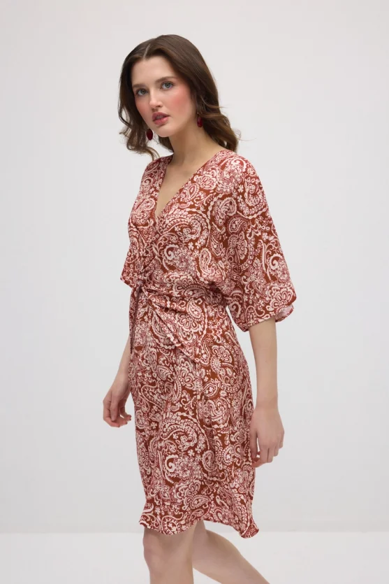 Front-Tied Viscose Dress - Terracotta - Gusto