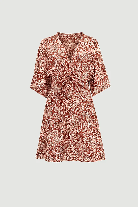 Front-Tied Viscose Dress - Terracotta - Gusto