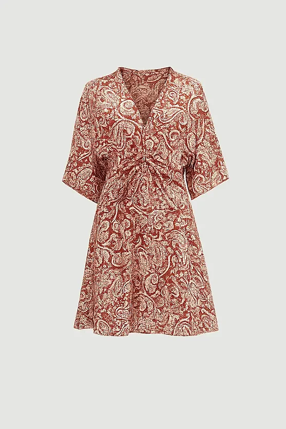 Front-Tied Viscose Dress - Terracotta - 7