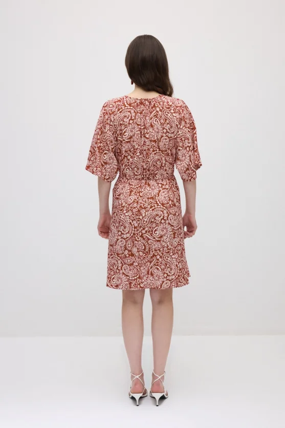 Front-Tied Viscose Dress - Terracotta - Gusto