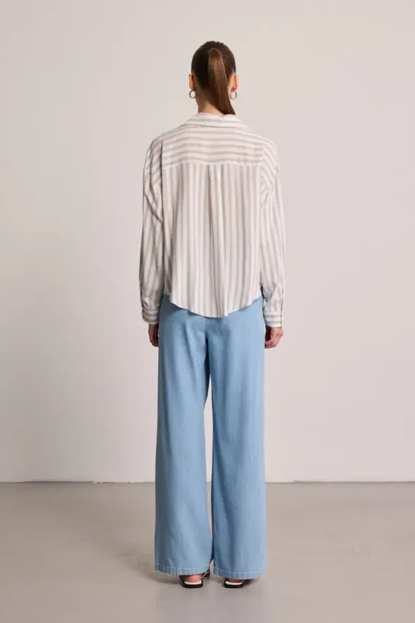 Front-Twisted Striped Shirt - Grey - 5