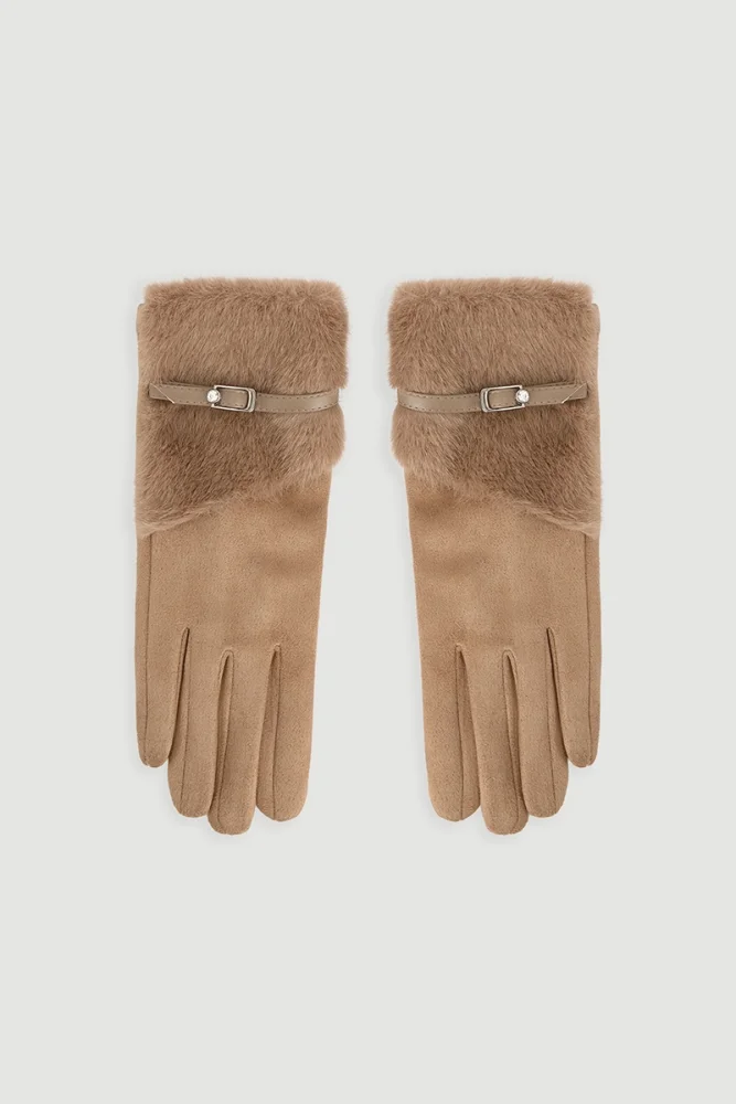 Fur Belted Gloves Mink Mink