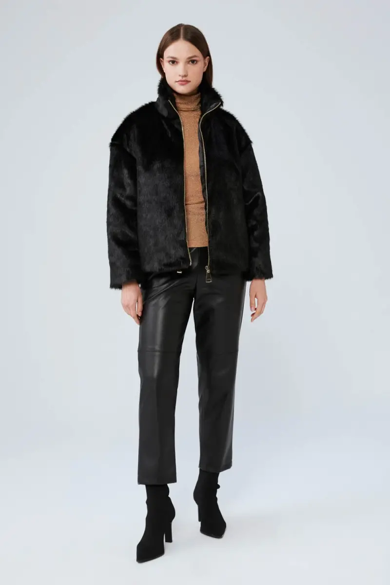 Zara fur sale jacket black