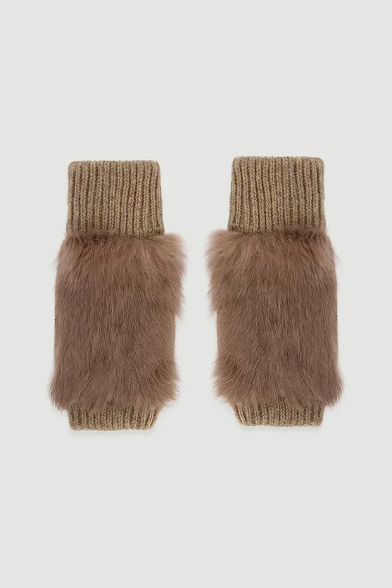 Fur Gloves with Ribbed Detail Mink - Gusto