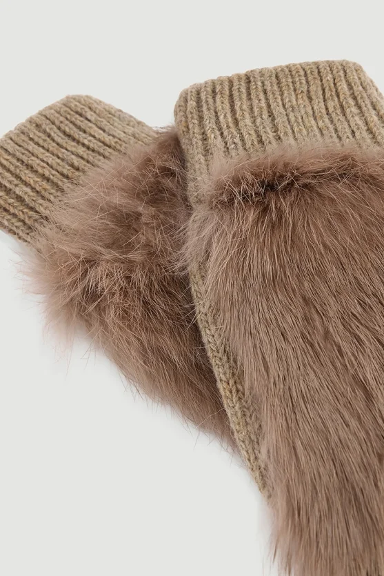 Fur Gloves with Ribbed Detail Mink - 3