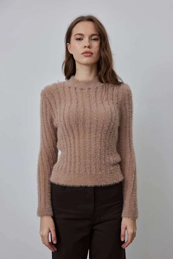 Fuzzy Knit Sweater - Mink - 3