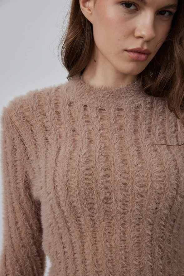 Fuzzy Knit Sweater - Mink - 4