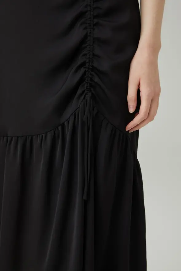 Gathered Long Skirt - Black - 4