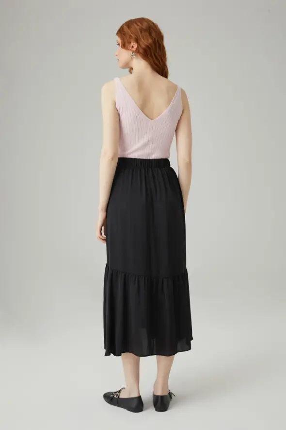 Gathered Long Skirt - Black - 5