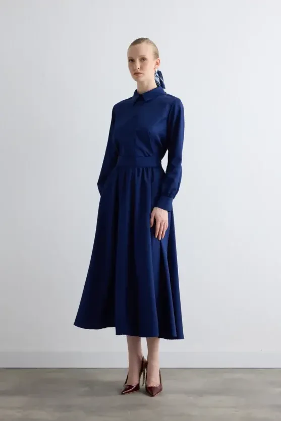 Gathered Parachute Skirt - Navy - 3