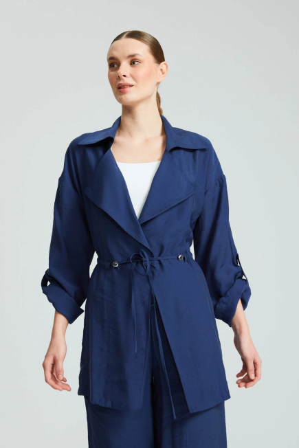 Gathered Relaxed Fit Jacket - Navy Blue Navy Blue