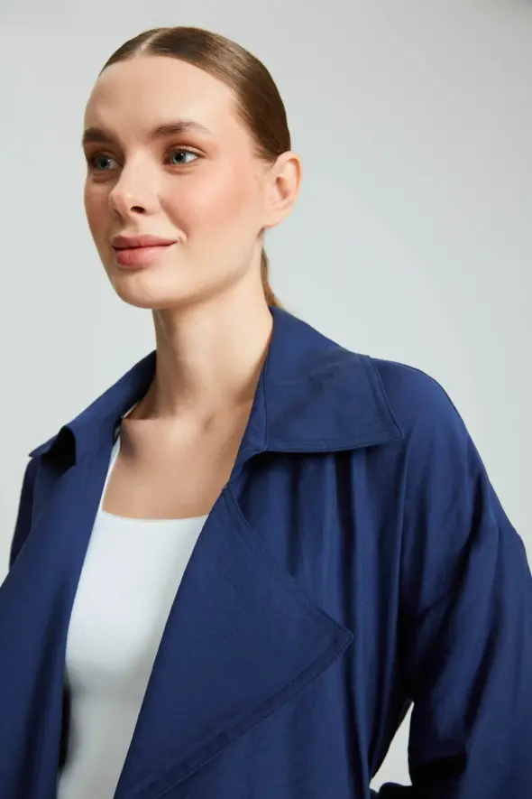 Gathered Relaxed Fit Jacket - Navy Blue - 4