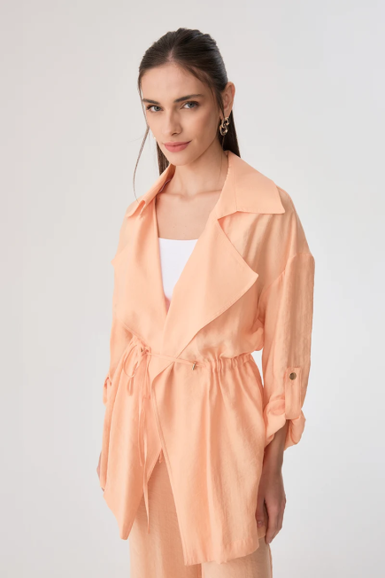 Gathered Relaxed Fit Jacket - Peach Şeftali