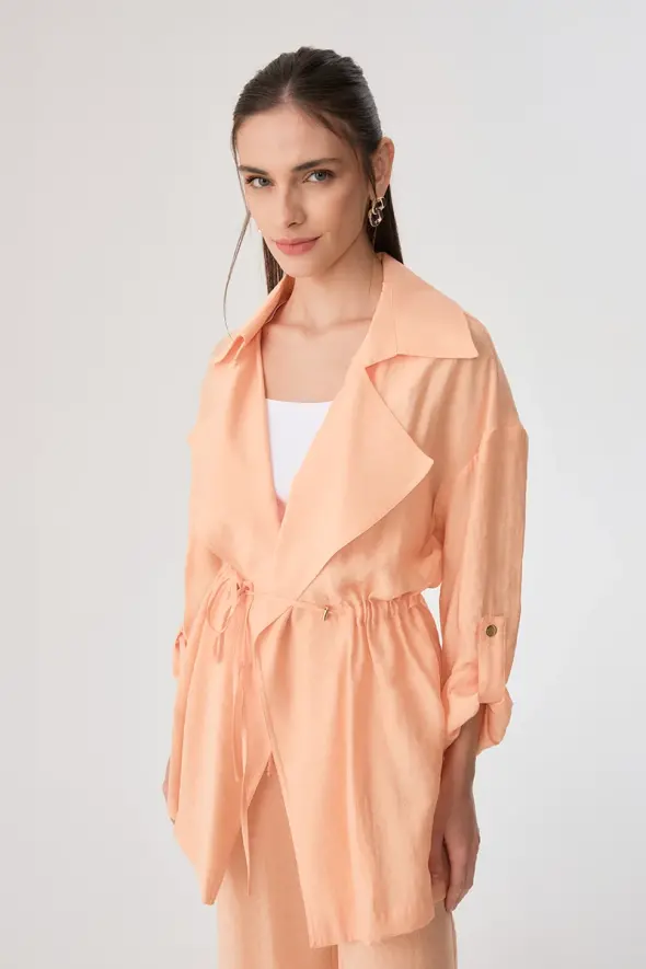 Gathered Relaxed Fit Jacket - Peach - 1