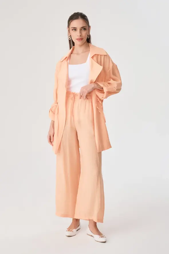 Gathered Relaxed Fit Jacket - Peach - 3