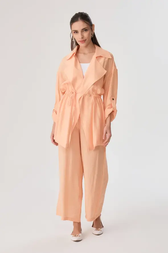Gathered Relaxed Fit Jacket - Peach - 2