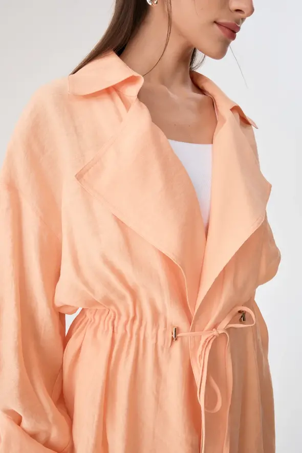 Gathered Relaxed Fit Jacket - Peach - 4