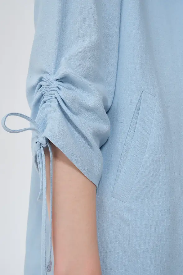 Gathered Sleeve Linen Jacket - Baby Blue - 5
