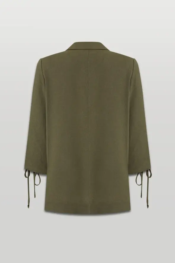 Gathered Sleeve Linen Jacket - Khaki - 9