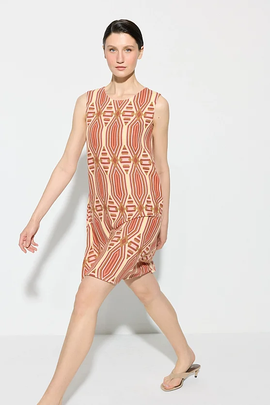 Geometric Pattern Viscose Linen Dress - Pink - Gusto