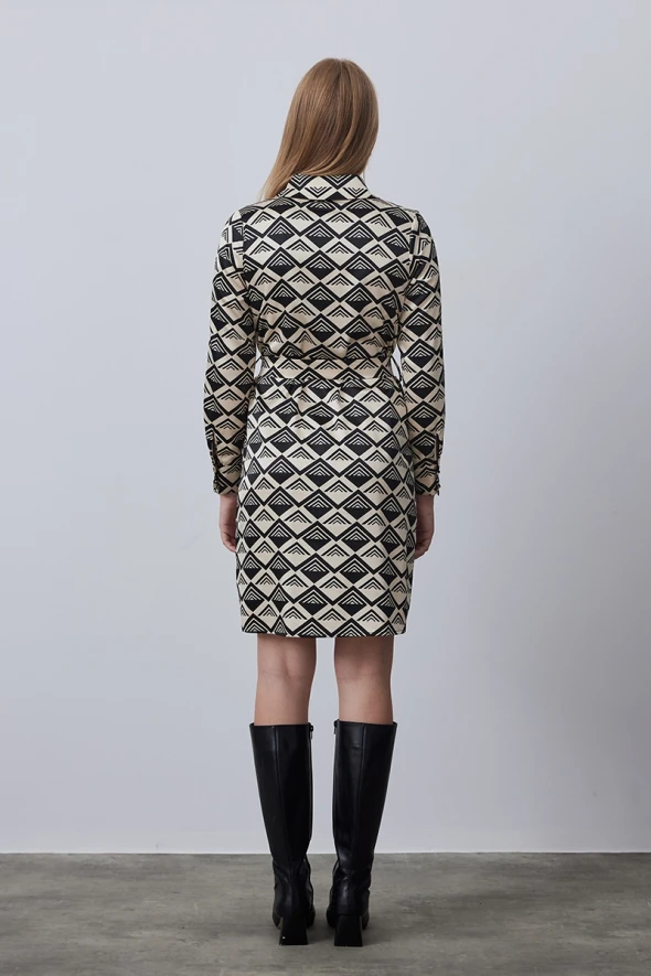 Geometric Patterned Shirt Dress - Ecru - 4