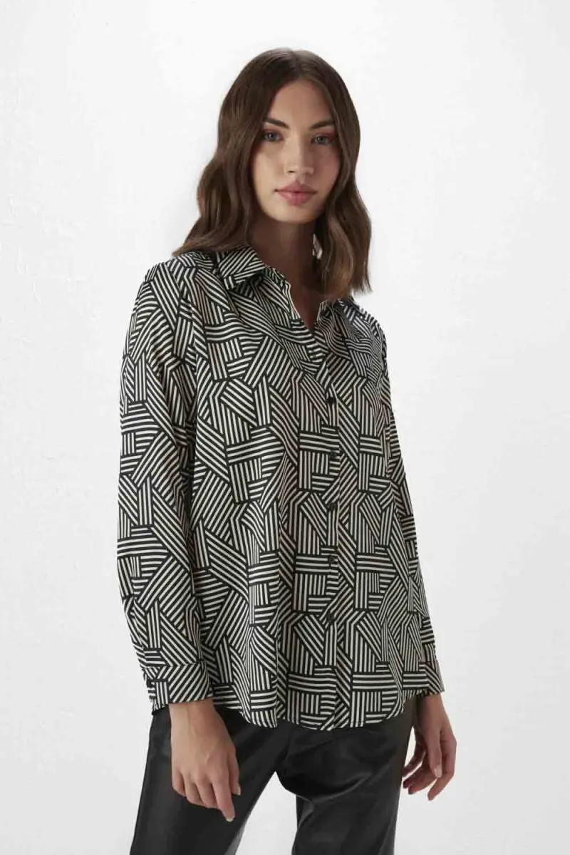 Geometric Striped Shirt - Black - 1