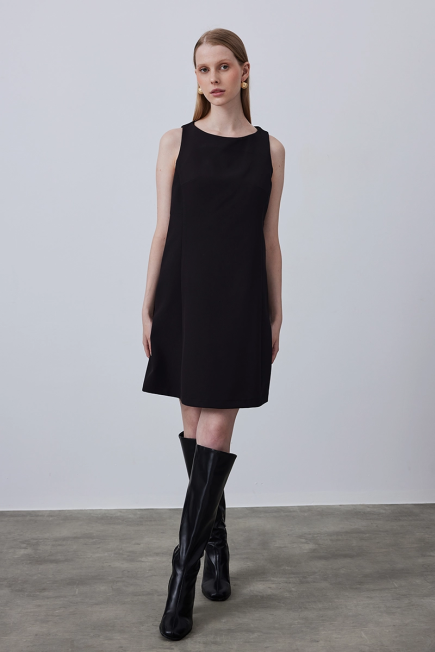 Gilet Dress with Round Neck - Black Black