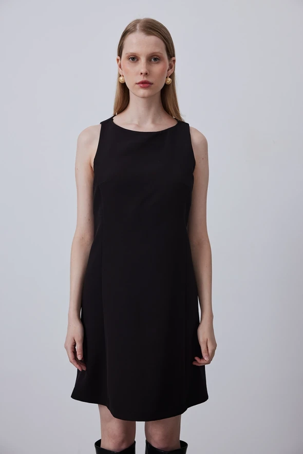 Gilet Dress with Round Neck - Black - 2