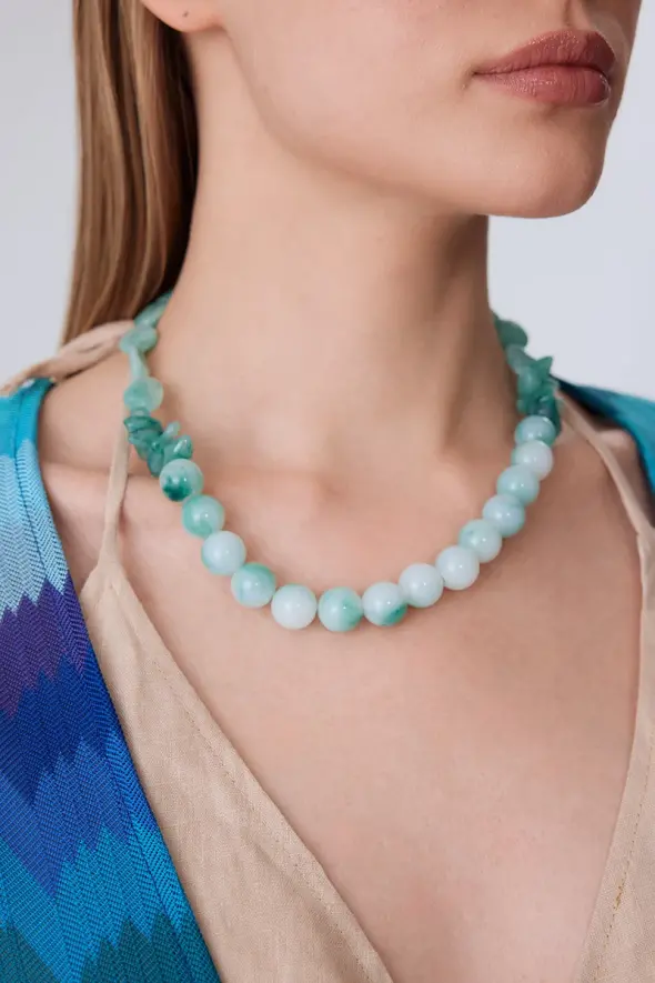 Glass Bead Necklace - Mint - 1