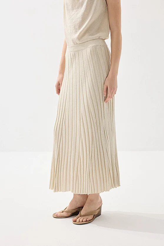 Glitter Knit Pleated Skirt - Beige - Gusto