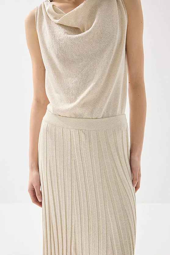 Glitter Knit Pleated Skirt - Beige - Gusto