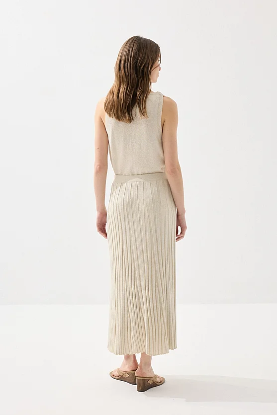 Glitter Knit Pleated Skirt - Beige - Gusto