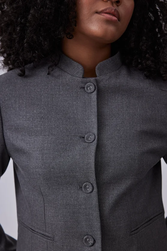 Glitter Striped Mandarin Collar Jacket - Gray - 4