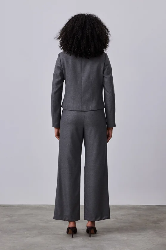 Glitter Striped Mandarin Collar Jacket - Gray - 5