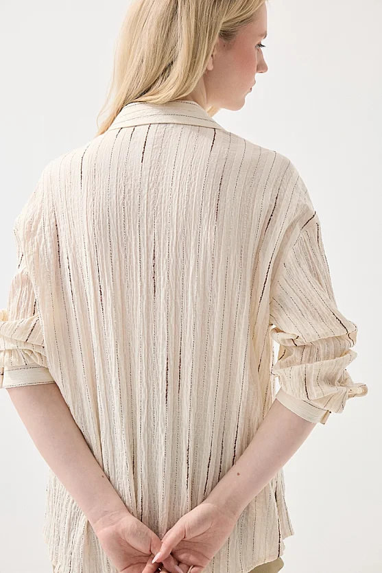 Glitter Striped Muslin Cotton Shirt - Ecru - Gusto