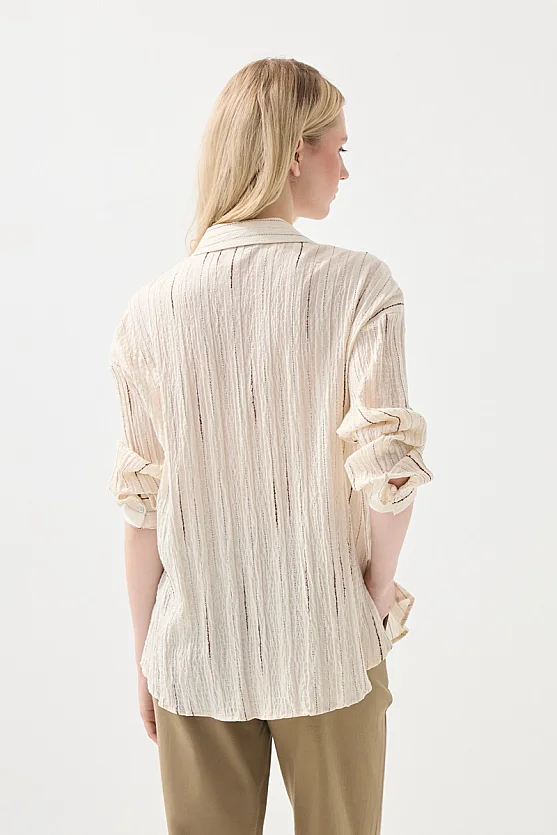 Glitter Striped Muslin Cotton Shirt - Ecru - 6
