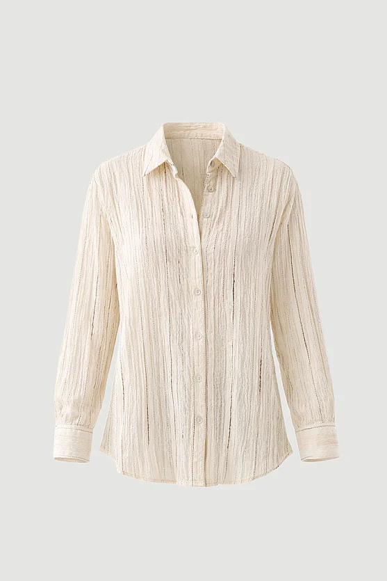 Glitter Striped Muslin Cotton Shirt - Ecru - Gusto