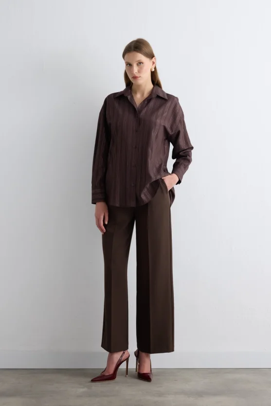 Glitter Striped Relaxed Fit Shirt Brown - Gusto