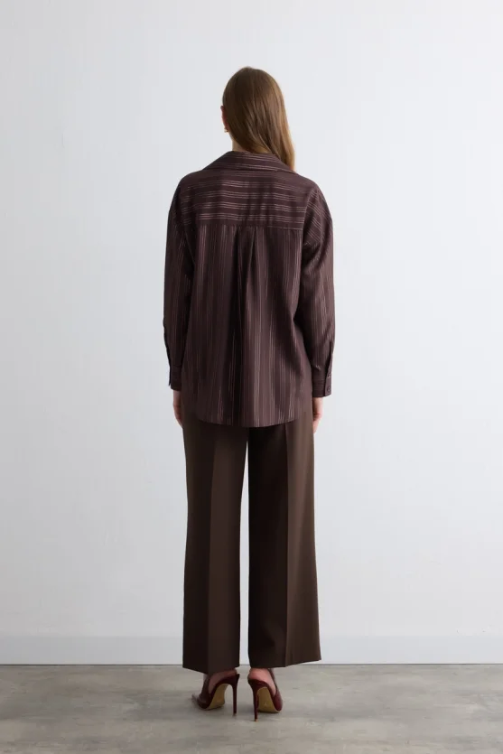 Glitter Striped Relaxed Fit Shirt Brown - Gusto