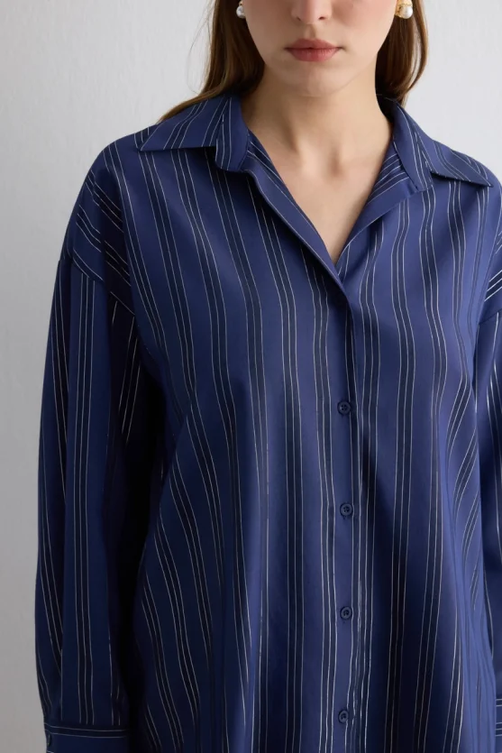 Glitter Striped Relaxed Fit Shirt Navy - Gusto