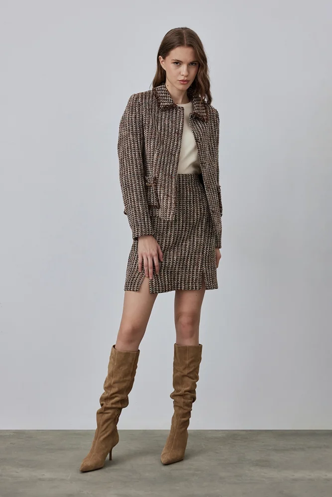 Glitter Tweed Mini Skirt - Brown Brown